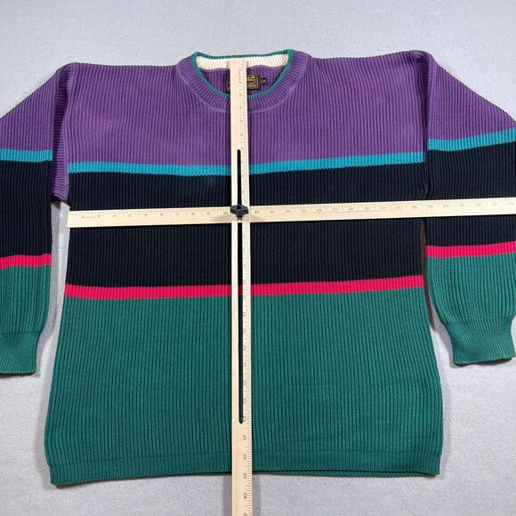 Vintage Eddie Bauer Sweater Men Large ColorBlock Crewneck Purple 80s Heavyweight - Picture 5 of 9